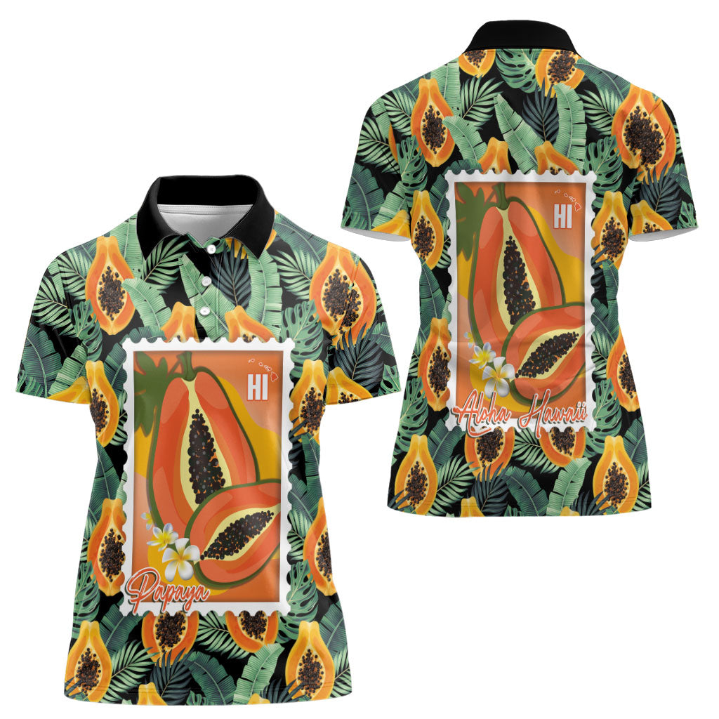 Aloha Hawaii Mikana Women Polo Shirt Hawaiian Papaya Stylized Stamp LT14 - Polynesian Pride