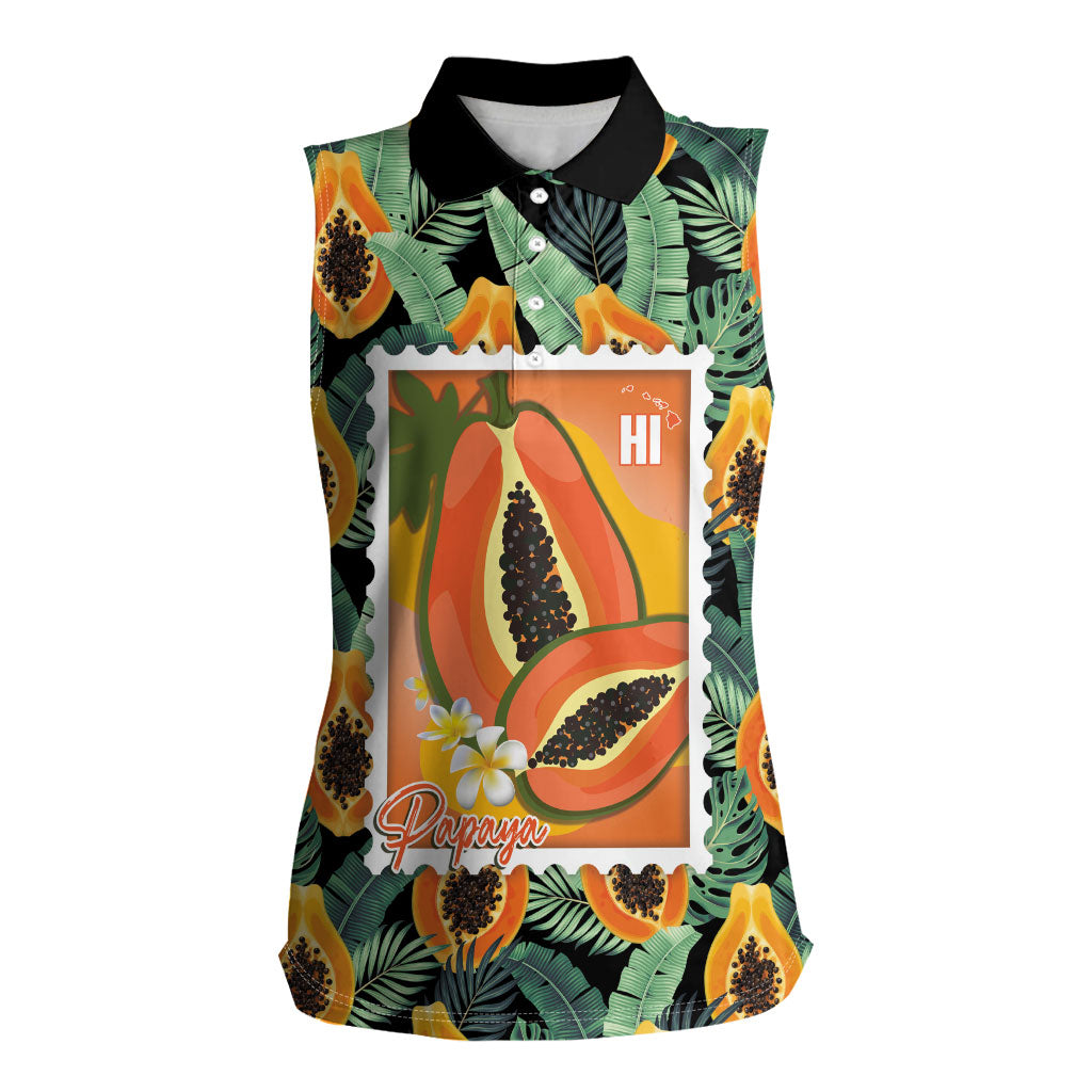 Aloha Hawaii Mikana Women Sleeveless Polo Shirt Hawaiian Papaya Stylized Stamp