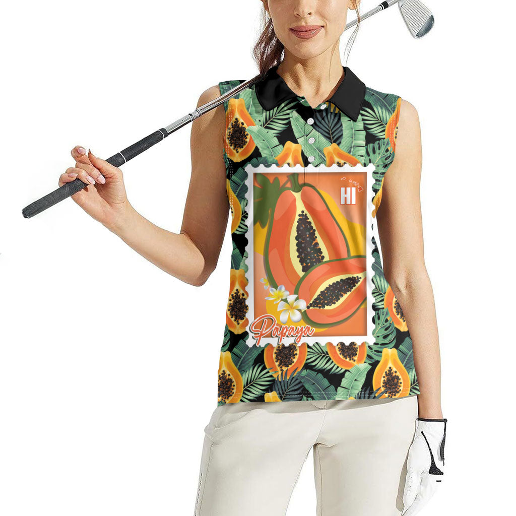 Aloha Hawaii Mikana Women Sleeveless Polo Shirt Hawaiian Papaya Stylized Stamp LT14 - Polynesian Pride