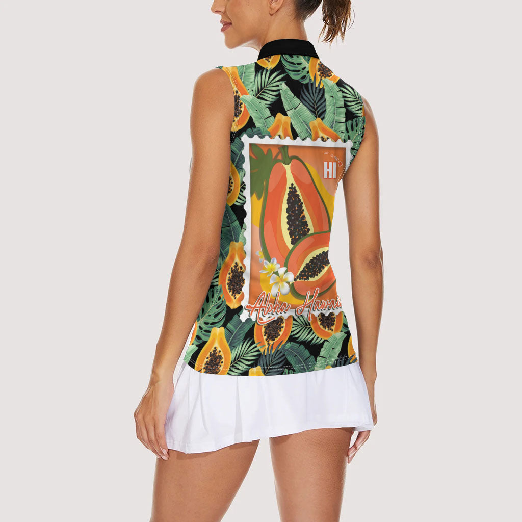 Aloha Hawaii Mikana Women Sleeveless Polo Shirt Hawaiian Papaya Stylized Stamp LT14 - Polynesian Pride