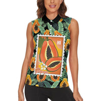 Aloha Hawaii Mikana Women Sleeveless Polo Shirt Hawaiian Papaya Stylized Stamp LT14 - Polynesian Pride