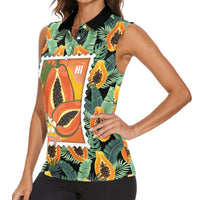 Aloha Hawaii Mikana Women Sleeveless Polo Shirt Hawaiian Papaya Stylized Stamp LT14 - Polynesian Pride
