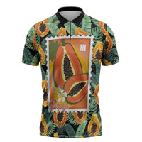 Aloha Hawaii Mikana Zipper Polo Shirt Hawaiian Papaya Stylized Stamp LT14 Green - Polynesian Pride