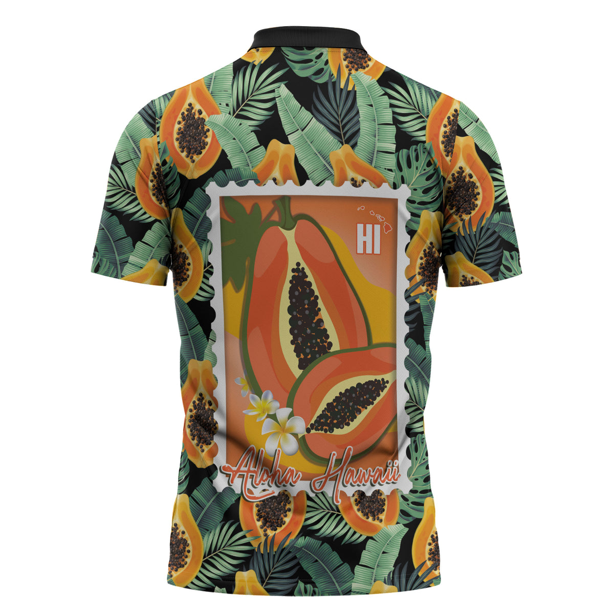 Aloha Hawaii Mikana Zipper Polo Shirt Hawaiian Papaya Stylized Stamp LT14 - Polynesian Pride