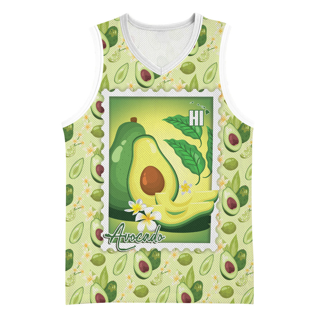 Aloha Hawaii Avocado Basketball Jersey Hawaiian Fruit Stylized Stamp LT14 Unisex Green - Polynesian Pride