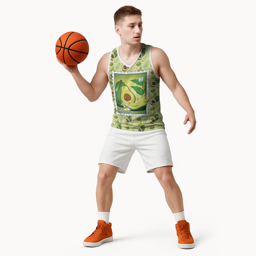 Aloha Hawaii Avocado Basketball Jersey Hawaiian Fruit Stylized Stamp LT14 - Polynesian Pride