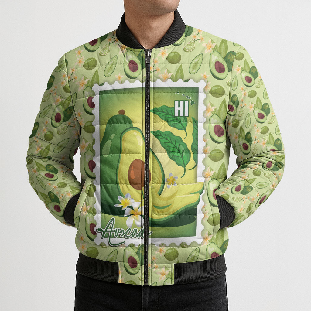 Aloha Hawaii Avocado Bomber Puffer Jacket Hawaiian Fruit Stylized Stamp LT14 - Polynesian Pride