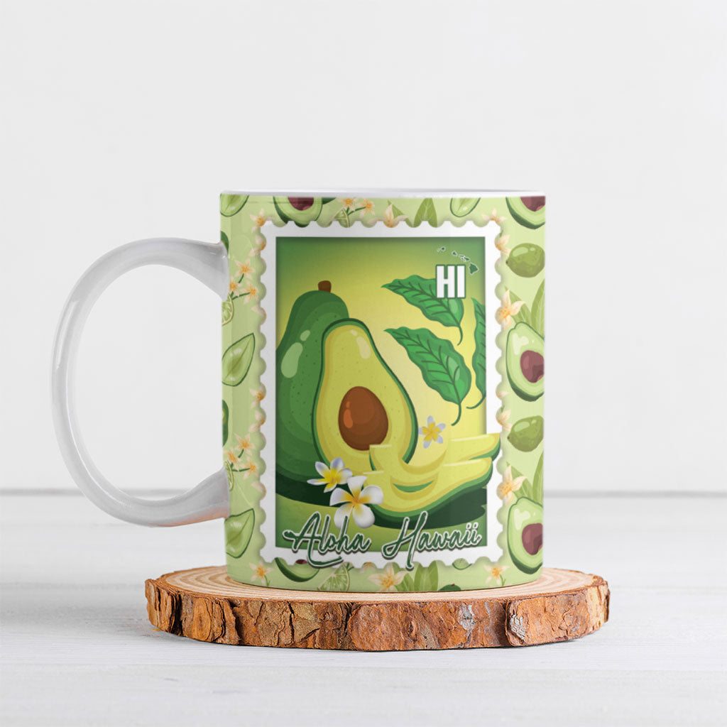 Aloha Hawaii Avocado Ceramic Mug Hawaiian Fruit Stylized Stamp LT14 Green - Polynesian Pride