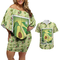 Aloha Hawaii Avocado Couples Matching Off Shoulder Short Dress and Hawaiian Shirt Hawaiian Fruit Stylized Stamp LT14 Green - Polynesian Pride