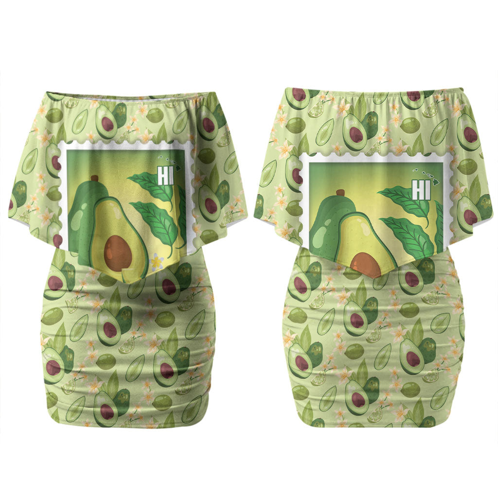 Aloha Hawaii Avocado Couples Matching Off Shoulder Short Dress and Hawaiian Shirt Hawaiian Fruit Stylized Stamp LT14 - Polynesian Pride