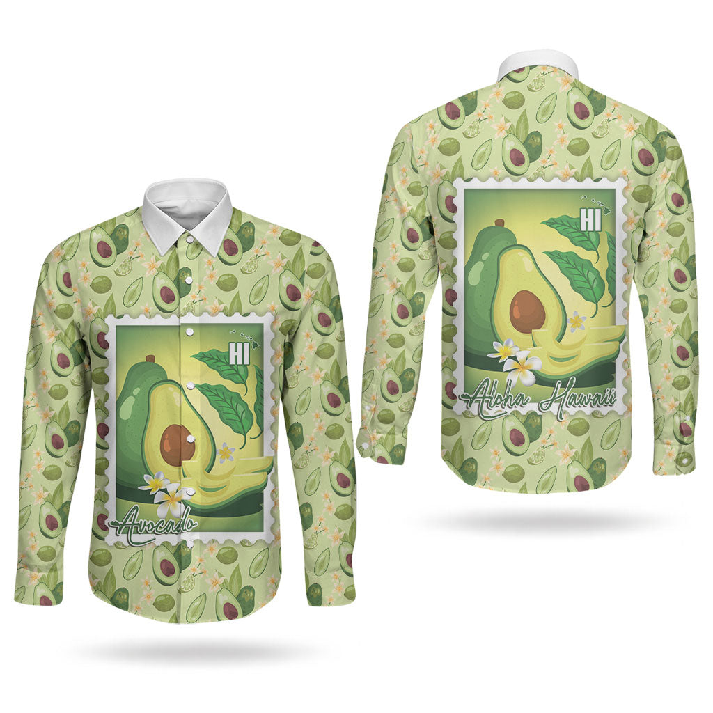 Aloha Hawaii Avocado Couples Matching Off Shoulder Short Dress and Long Sleeve Button Shirt Hawaiian Fruit Stylized Stamp LT14 - Polynesian Pride