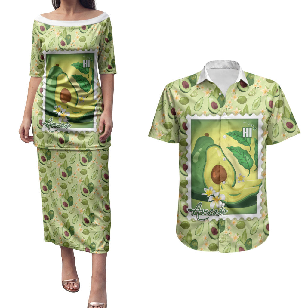Aloha Hawaii Avocado Couples Matching Puletasi and Hawaiian Shirt Hawaiian Fruit Stylized Stamp LT14 Green - Polynesian Pride