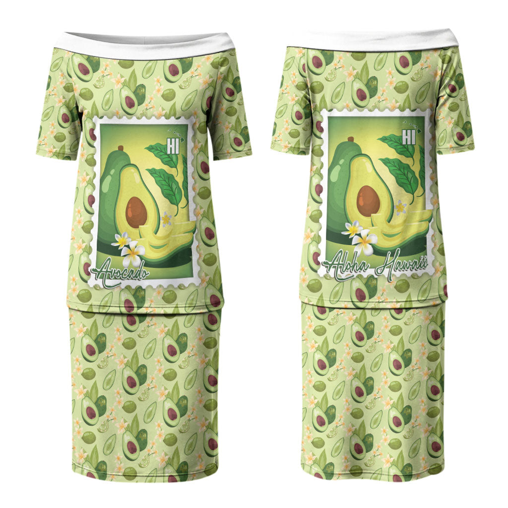 Aloha Hawaii Avocado Couples Matching Puletasi and Long Sleeve Button Shirt Hawaiian Fruit Stylized Stamp LT14 - Polynesian Pride