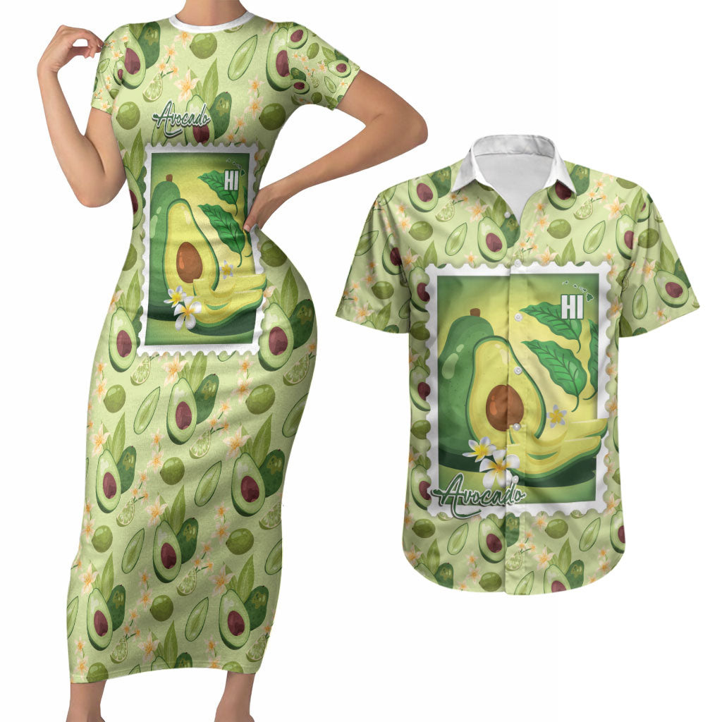Aloha Hawaii Avocado Couples Matching Short Sleeve Bodycon Dress and Hawaiian Shirt Hawaiian Fruit Stylized Stamp LT14 Green - Polynesian Pride