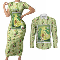 Aloha Hawaii Avocado Couples Matching Short Sleeve Bodycon Dress and Long Sleeve Button Shirt Hawaiian Fruit Stylized Stamp LT14 Green - Polynesian Pride