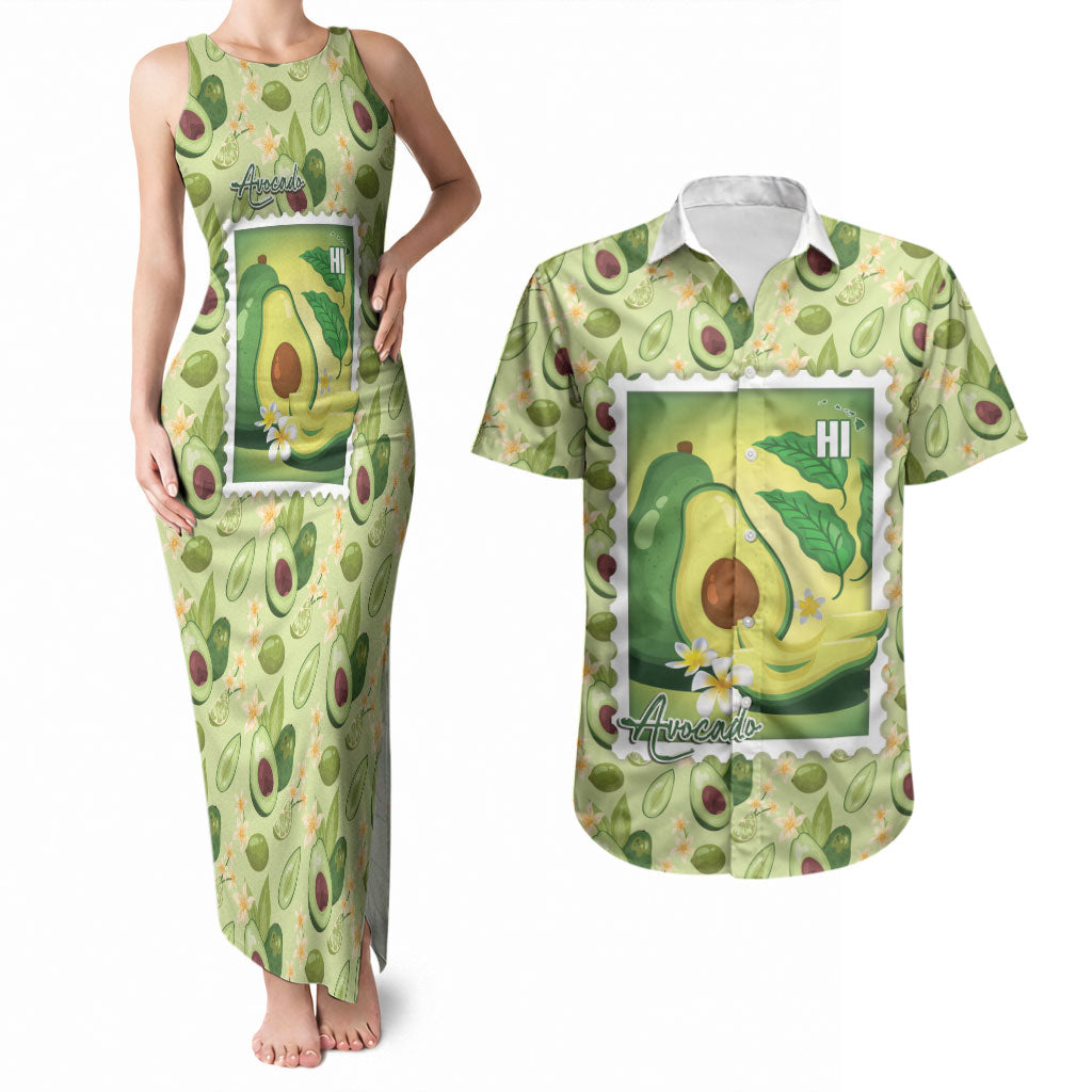 Aloha Hawaii Avocado Couples Matching Tank Maxi Dress and Hawaiian Shirt Hawaiian Fruit Stylized Stamp LT14 Green - Polynesian Pride