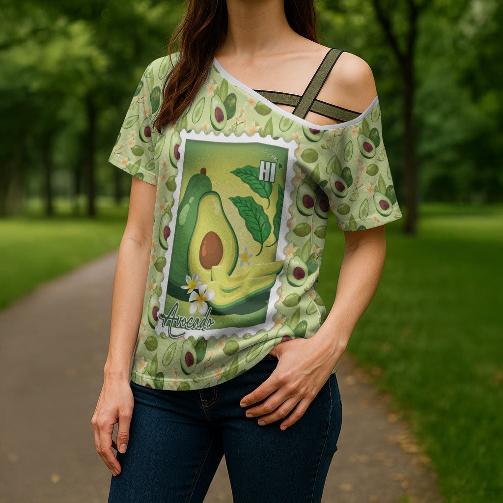 Aloha Hawaii Avocado Cross Shoulder Shirt Hawaiian Fruit Stylized Stamp LT14 - Polynesian Pride