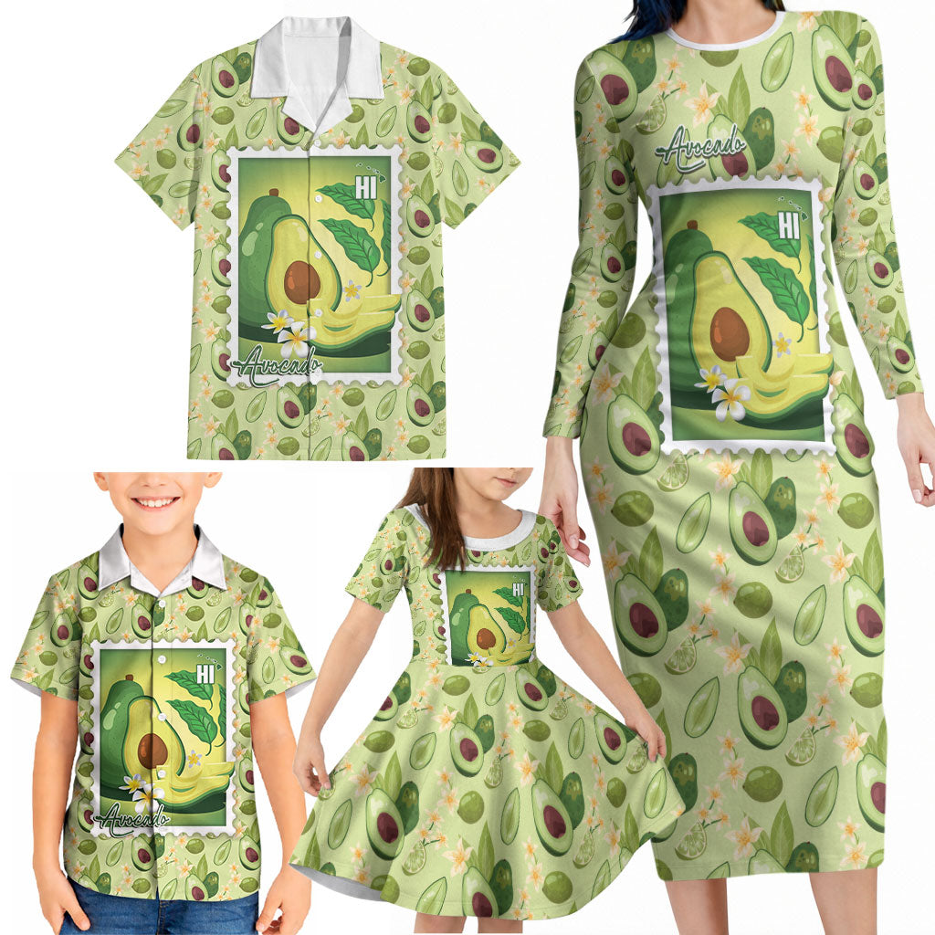 Aloha Hawaii Avocado Family Matching Long Sleeve Bodycon Dress and Hawaiian Shirt Hawaiian Fruit Stylized Stamp LT14 - Polynesian Pride