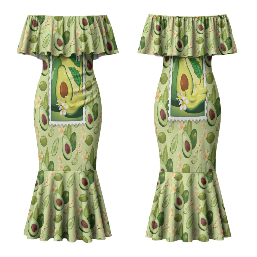 Aloha Hawaii Avocado Family Matching Mermaid Dress and Hawaiian Shirt Hawaiian Fruit Stylized Stamp LT14 Mom's Dress Green - Polynesian Pride