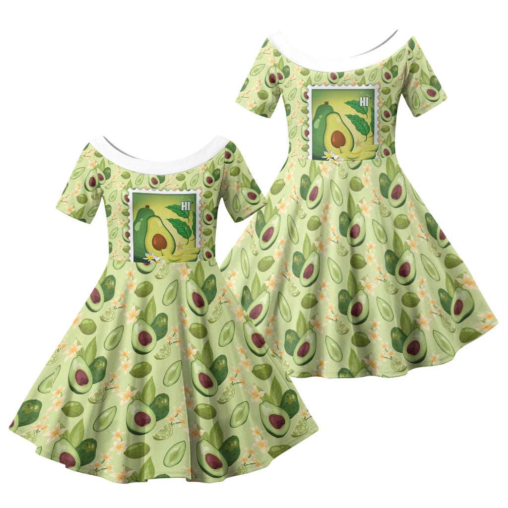 Aloha Hawaii Avocado Family Matching Mermaid Dress and Hawaiian Shirt Hawaiian Fruit Stylized Stamp LT14 Daughter's Dress Green - Polynesian Pride
