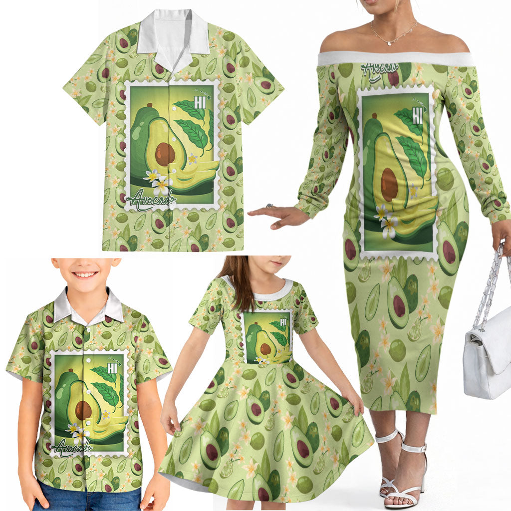 Aloha Hawaii Avocado Family Matching Off The Shoulder Long Sleeve Dress and Hawaiian Shirt Hawaiian Fruit Stylized Stamp LT14 - Polynesian Pride