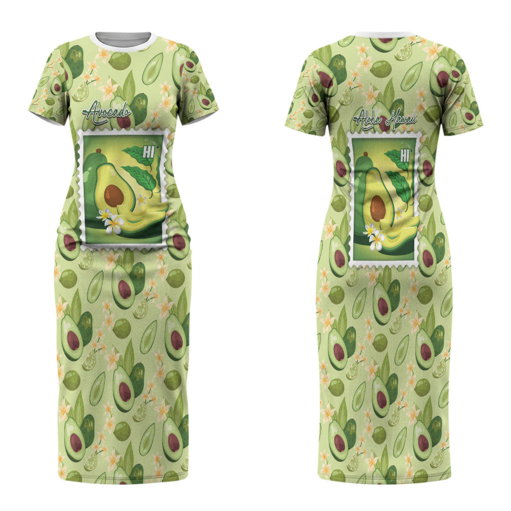 Aloha Hawaii Avocado Family Matching Short Sleeve Bodycon Dress and Hawaiian Shirt Hawaiian Fruit Stylized Stamp LT14 Mom's Dress Green - Polynesian Pride