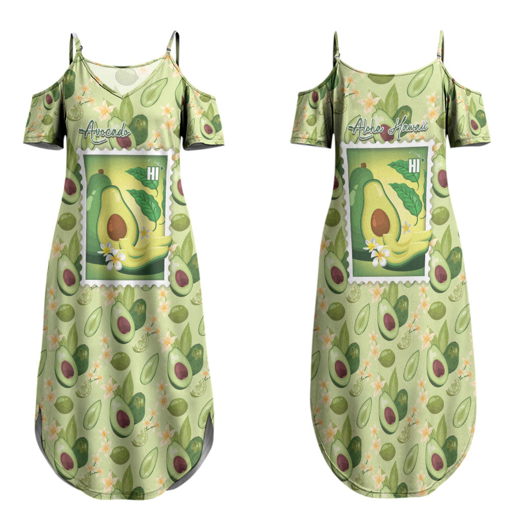 Aloha Hawaii Avocado Family Matching Summer Maxi Dress and Hawaiian Shirt Hawaiian Fruit Stylized Stamp LT14 Mom's Dress Green - Polynesian Pride