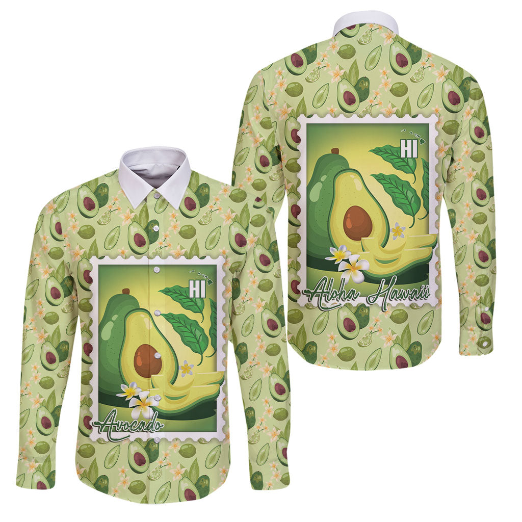 Aloha Hawaii Avocado Family Matching Summer Maxi Dress and Hawaiian Shirt Hawaiian Fruit Stylized Stamp LT14 Dad's Shirt - Long Sleeve Green - Polynesian Pride