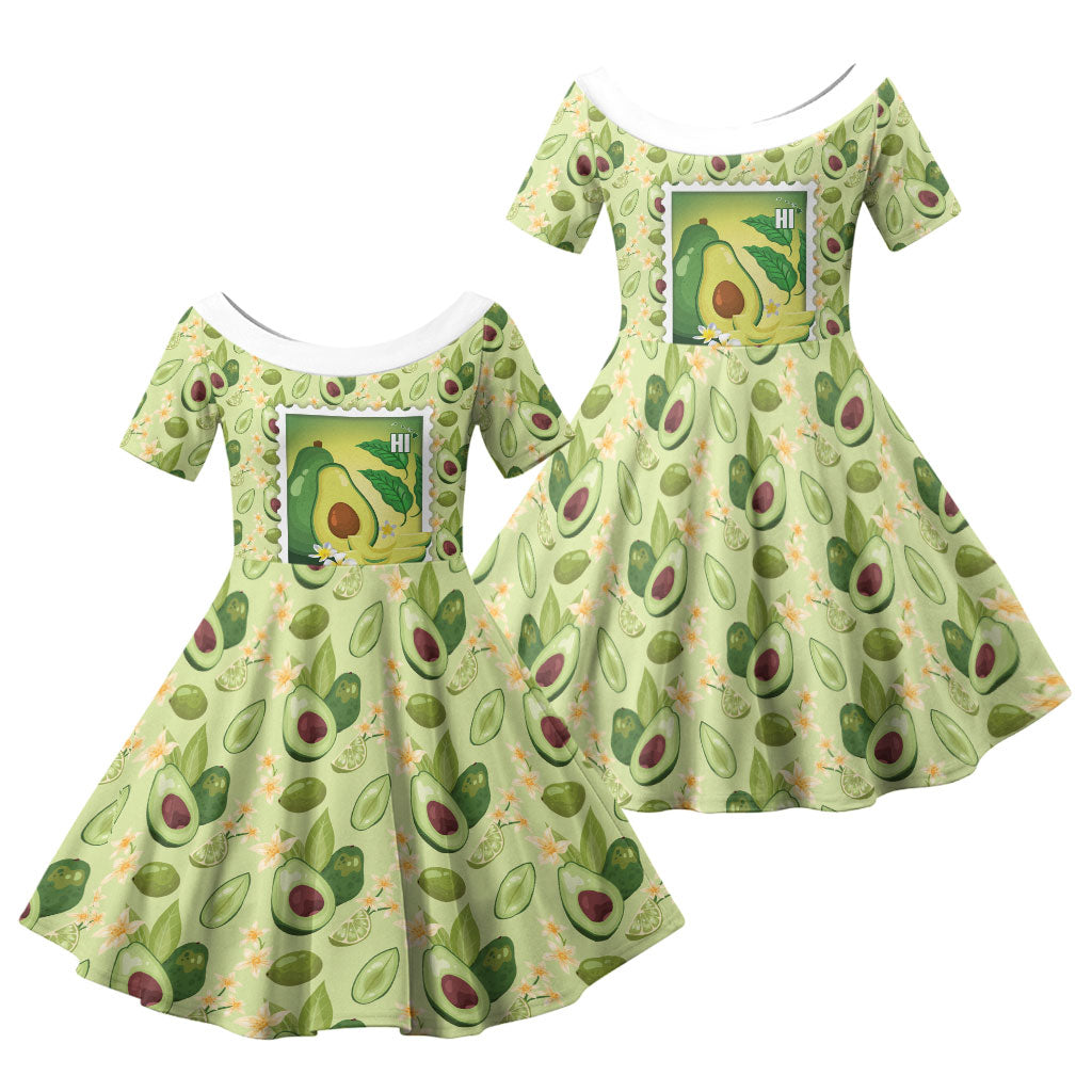 Aloha Hawaii Avocado Family Matching Summer Maxi Dress and Hawaiian Shirt Hawaiian Fruit Stylized Stamp LT14 Daughter's Dress Green - Polynesian Pride