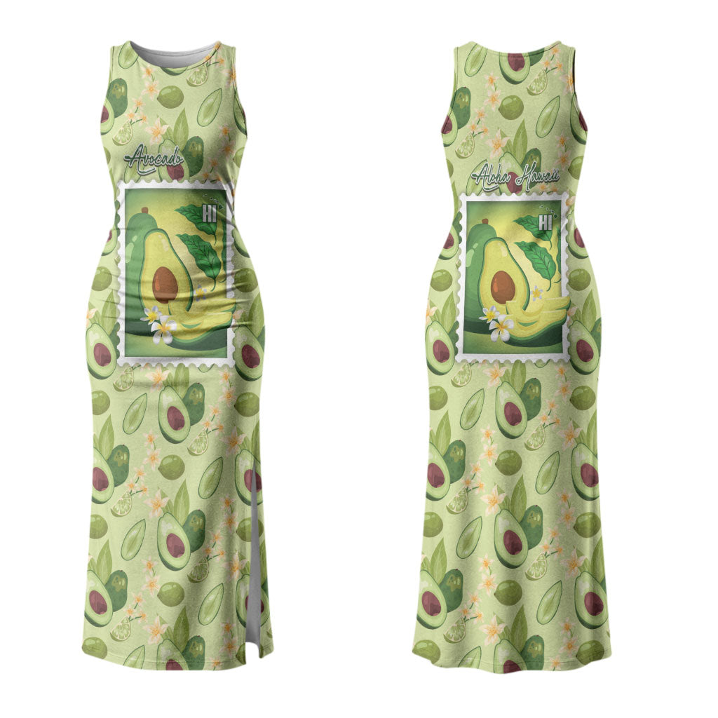 Aloha Hawaii Avocado Family Matching Tank Maxi Dress and Hawaiian Shirt Hawaiian Fruit Stylized Stamp LT14 Mom's Dress Green - Polynesian Pride