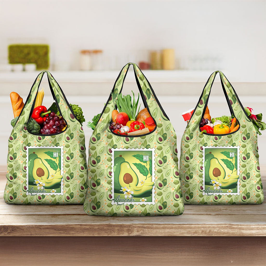 Aloha Hawaii Avocado Grocery Bag Hawaiian Fruit Stylized Stamp LT14 3-pack One Size Green - Polynesian Pride