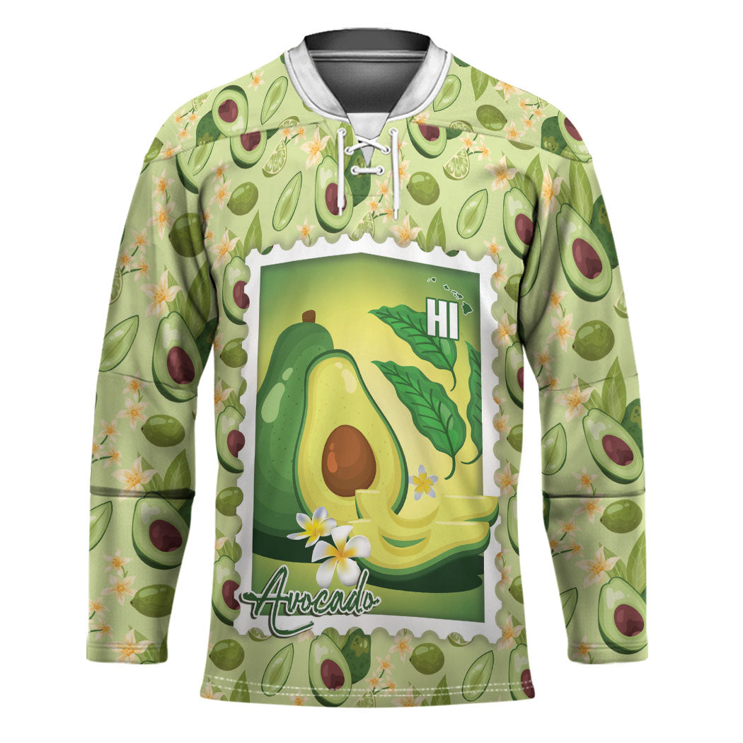 Aloha Hawaii Avocado Hockey Jersey Hawaiian Fruit Stylized Stamp LT14 Unisex Green - Polynesian Pride