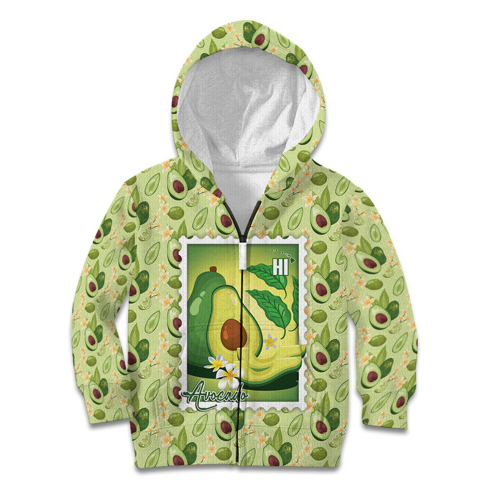 Aloha Hawaii Avocado Kid Hoodie Hawaiian Fruit Stylized Stamp LT14 Zip Hoodie Green - Polynesian Pride