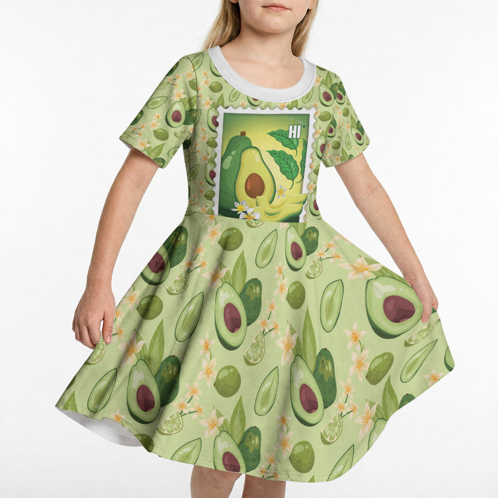 Aloha Hawaii Avocado Kid Short Sleeve Dress Hawaiian Fruit Stylized Stamp LT14 - Polynesian Pride
