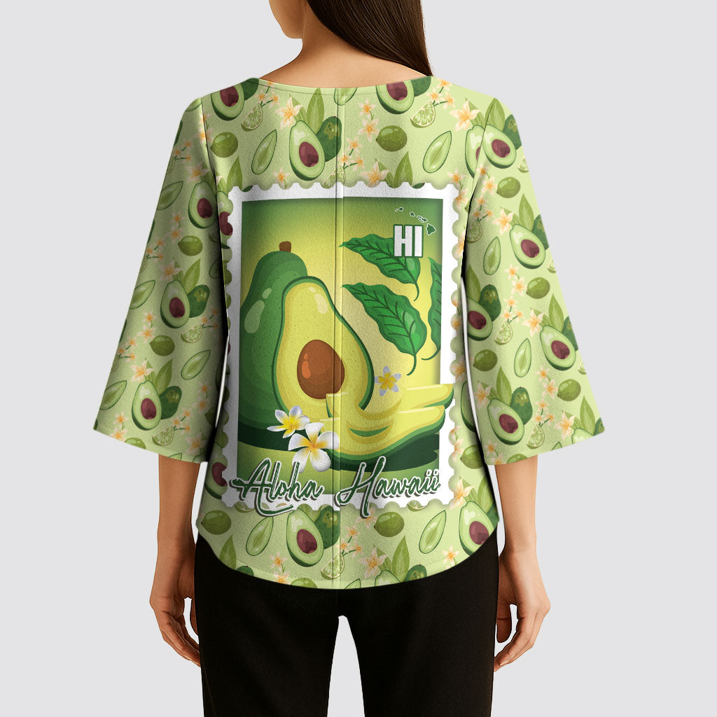Aloha Hawaii Avocado Kimono Sleeve Blouse Hawaiian Fruit Stylized Stamp LT14 - Polynesian Pride