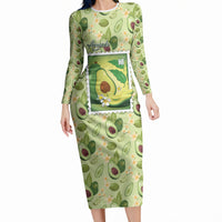 Aloha Hawaii Avocado Long Sleeve Bodycon Dress Hawaiian Fruit Stylized Stamp LT14 Long Dress Green - Polynesian Pride