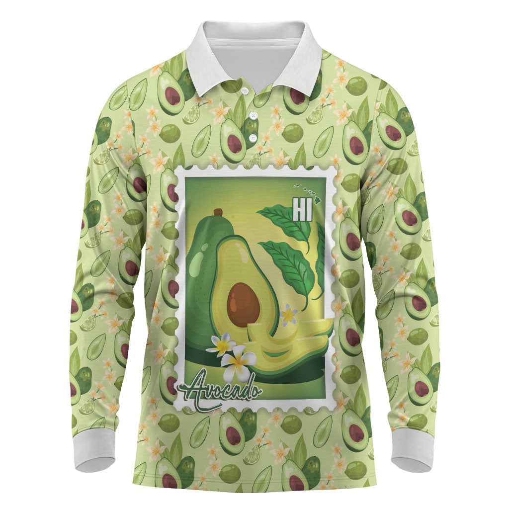 Aloha Hawaii Avocado Long Sleeve Polo Shirt Hawaiian Fruit Stylized Stamp LT14 Green - Polynesian Pride