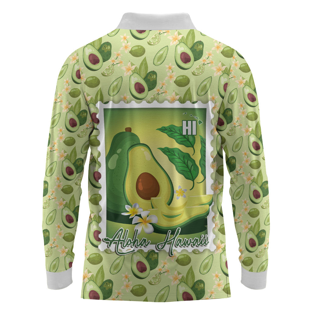 Aloha Hawaii Avocado Long Sleeve Polo Shirt Hawaiian Fruit Stylized Stamp LT14 - Polynesian Pride