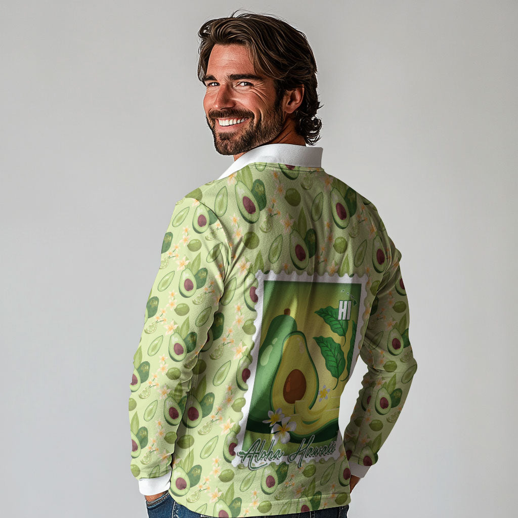 Aloha Hawaii Avocado Long Sleeve Polo Shirt Hawaiian Fruit Stylized Stamp LT14 - Polynesian Pride
