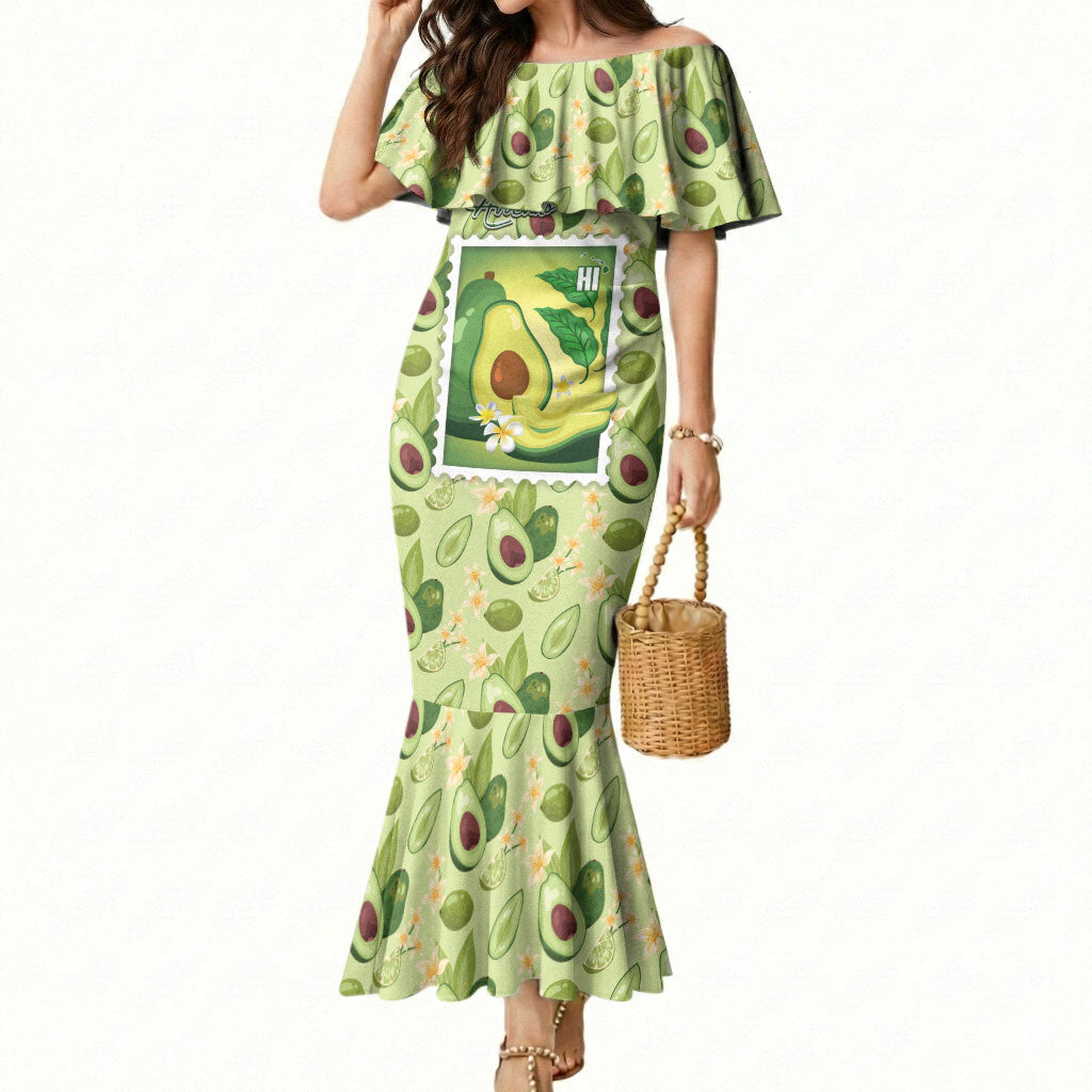 Aloha Hawaii Avocado Mermaid Dress Hawaiian Fruit Stylized Stamp LT14 Women Green - Polynesian Pride