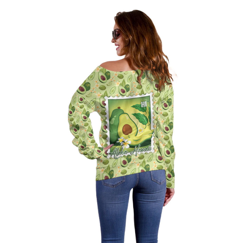 Aloha Hawaii Avocado Off Shoulder Sweater Hawaiian Fruit Stylized Stamp LT14 - Polynesian Pride