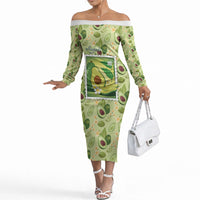 Aloha Hawaii Avocado Off The Shoulder Long Sleeve Dress Hawaiian Fruit Stylized Stamp LT14 Women Green - Polynesian Pride