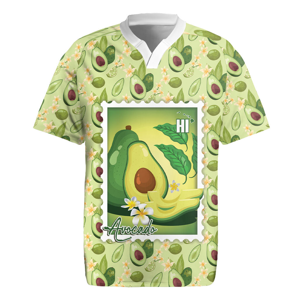 Aloha Hawaii Avocado Rugby Jersey Hawaiian Fruit Stylized Stamp LT14 Green - Polynesian Pride