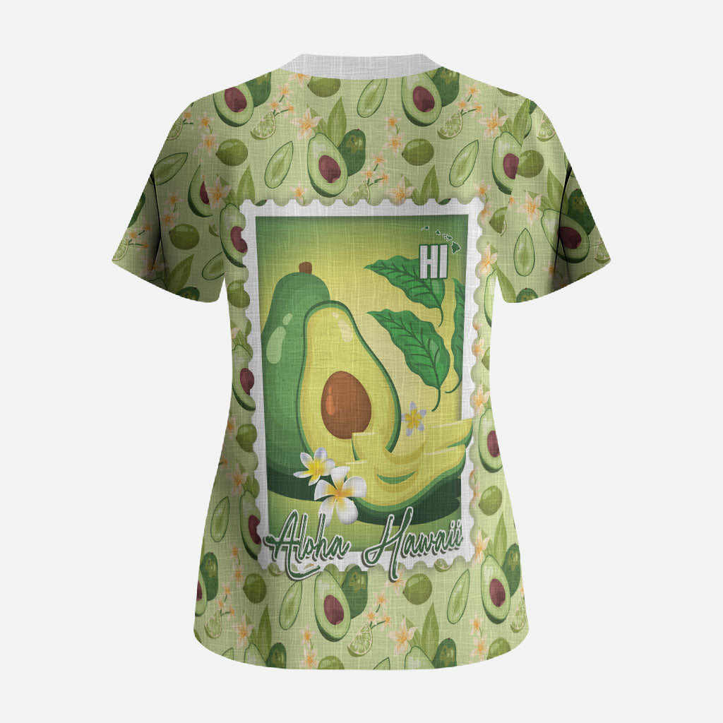 Aloha Hawaii Avocado Scrub Top Hawaiian Fruit Stylized Stamp LT14 - Polynesian Pride