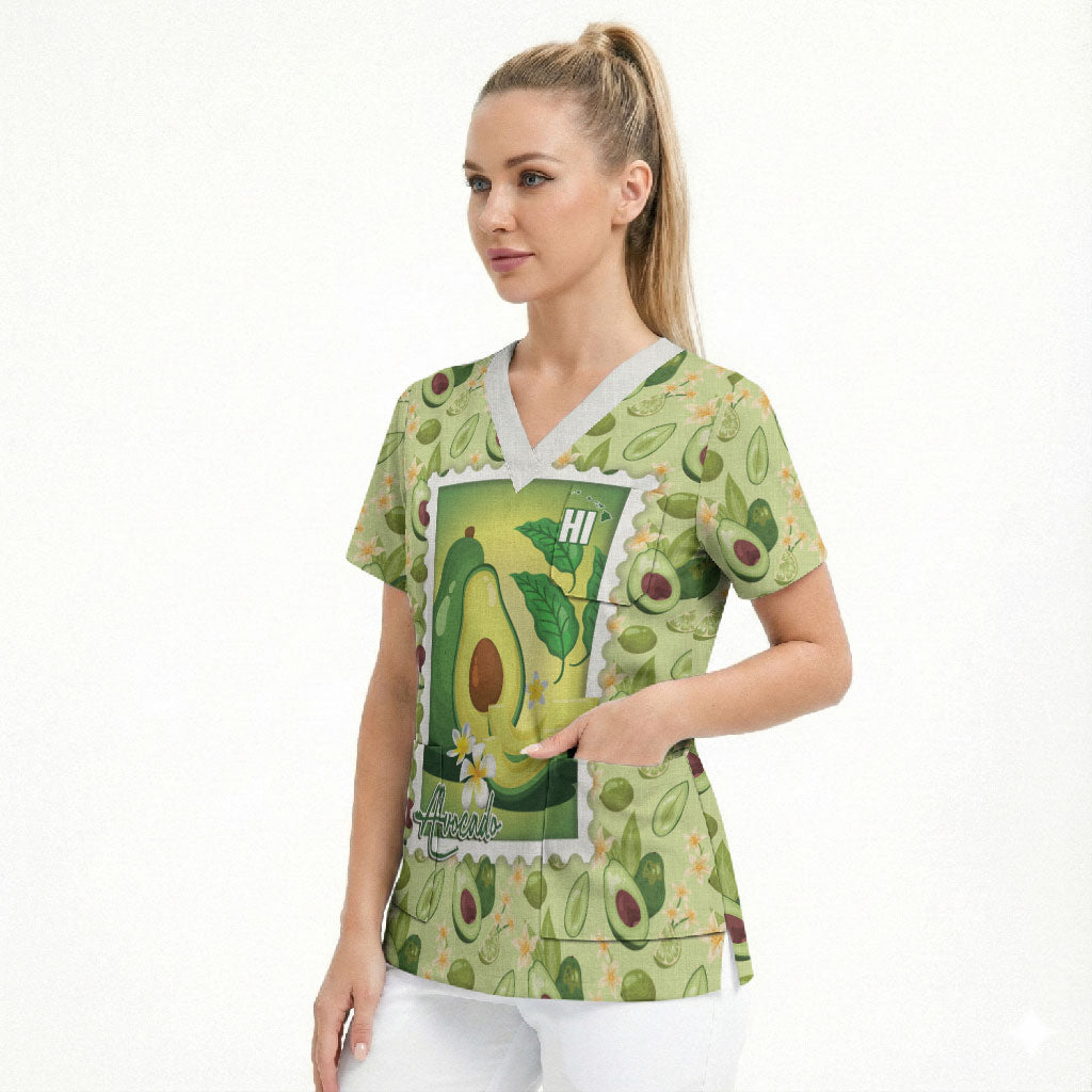 Aloha Hawaii Avocado Scrub Top Hawaiian Fruit Stylized Stamp LT14 - Polynesian Pride