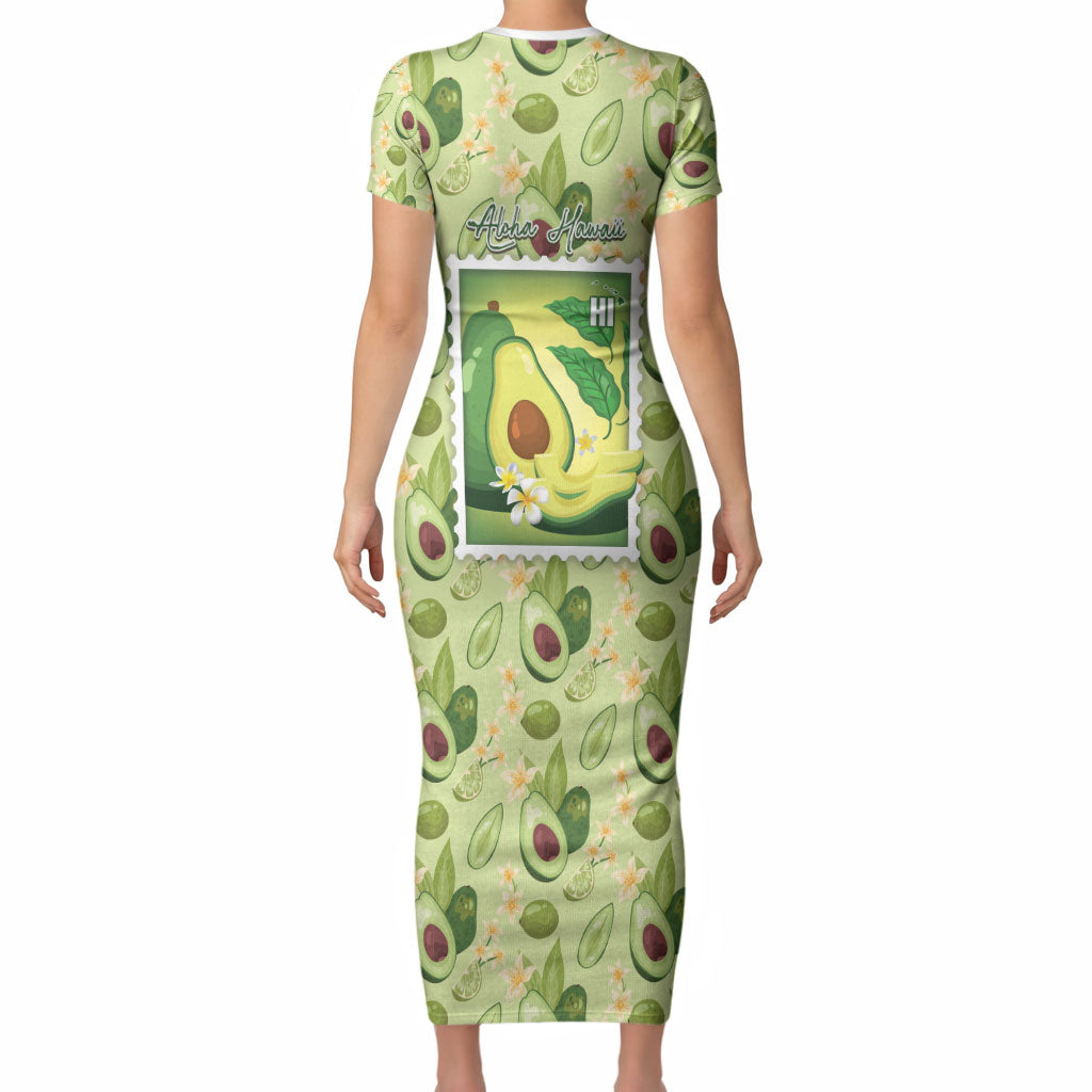 Aloha Hawaii Avocado Short Sleeve Bodycon Dress Hawaiian Fruit Stylized Stamp LT14 - Polynesian Pride