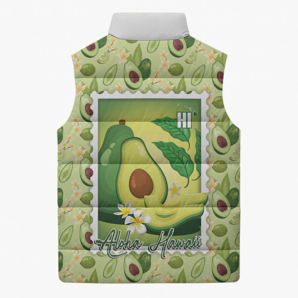 Aloha Hawaii Avocado Sleeveless Puffer Jacket Hawaiian Fruit Stylized Stamp LT14 - Polynesian Pride