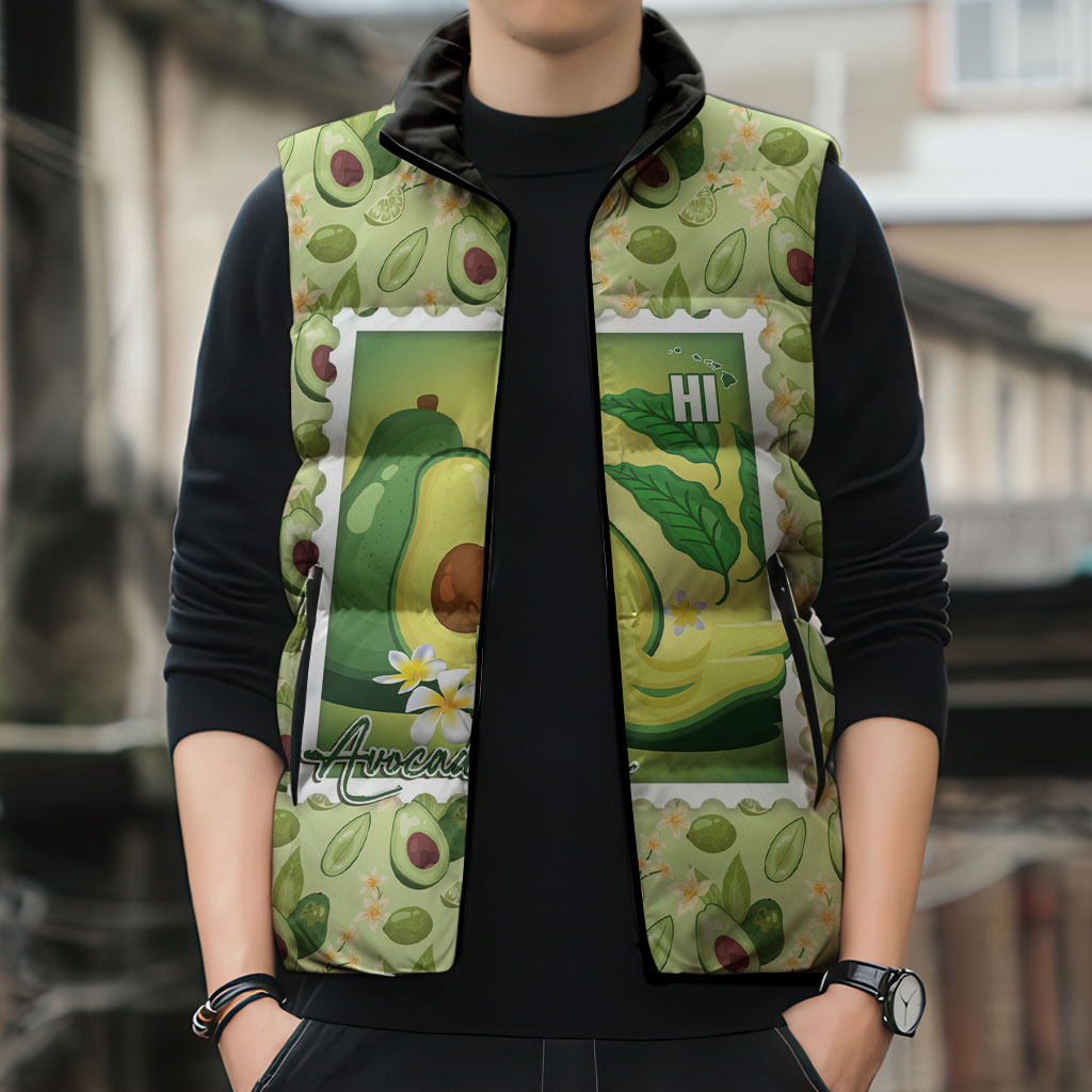 Aloha Hawaii Avocado Sleeveless Puffer Jacket Hawaiian Fruit Stylized Stamp LT14 - Polynesian Pride