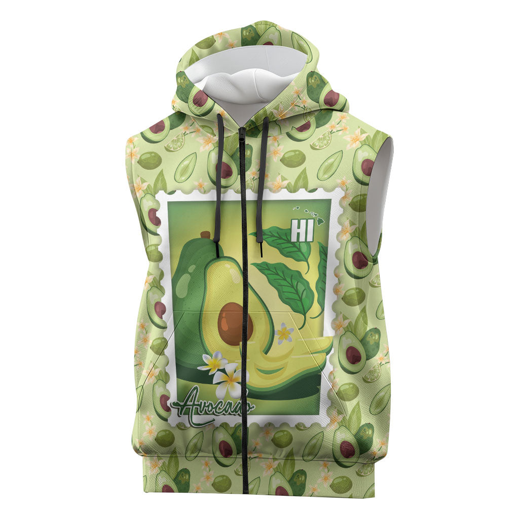 Aloha Hawaii Avocado Sleeveless Zip Hoodie Hawaiian Fruit Stylized Stamp LT14 Green - Polynesian Pride