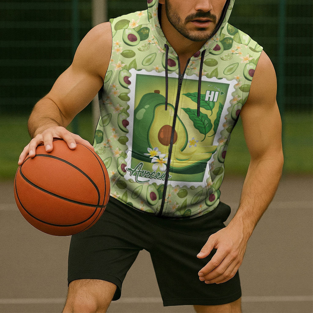 Aloha Hawaii Avocado Sleeveless Zip Hoodie Hawaiian Fruit Stylized Stamp LT14 - Polynesian Pride